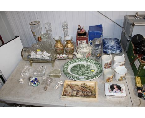 A quantity of various china to include a pair of Oriental vases, 'The Constable Series' meat plate, commemorative mugs togeth