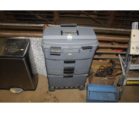 A Stanley mobile tool chest with contents of various tools