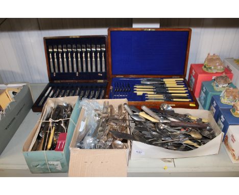 A Mappin & Webb canteen of cutlery together with a Walker & Hall canteen of cutlery, unknown if complete, a quantity of vario