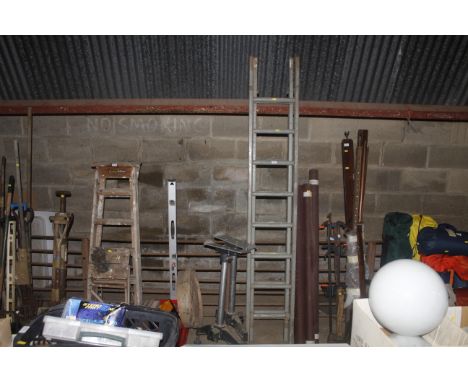 A wooden extending ladder 