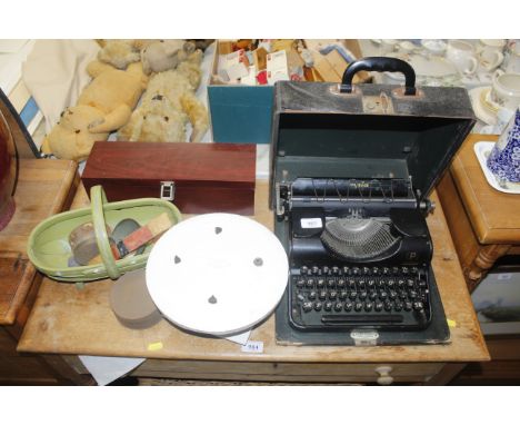 A Olympia typewriter, a trug bucket etc.