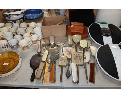 A quantity of various cutlery together with various dressing table mirrors to include silver plated examples