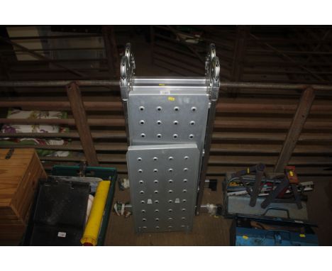 An aluminium multi folding combination ladder with two platforms