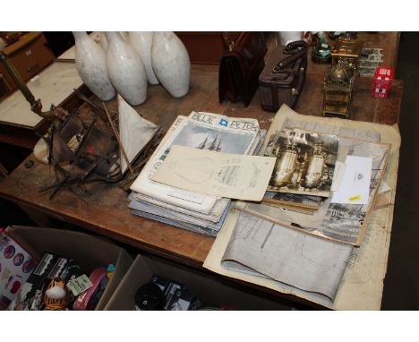 A scratch built model of a galleon, another model of a boat and a quantity of various ephemera to include postcards etc.
