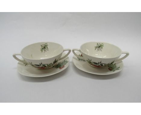 Two Midwinter "Plant Life"  patterned soup bowls and saucers, designed by Terence Conran. Bowls  12.5cm diameter   (4) 