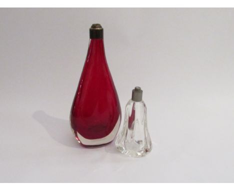 Two mid century blown glass lamp bases in red and clear glass. Tallest 28cm overall. 