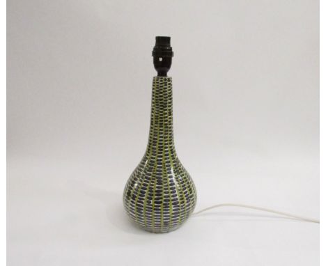 An Italian Pottery table lamp of bottle form and painted green line and grey dot pattern. Marks inside 1684. Made in Italy, 3