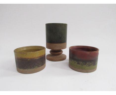 ROBIN WELCH (1936-2019) A goblet and two small pots. Tallest  12.5cm 