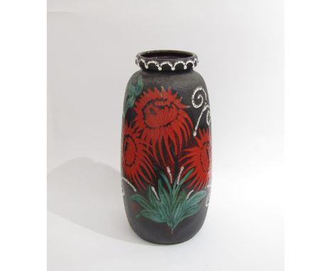 A Scheurich West German ceramic vase 284/53 marked base flower decoration fat lava, 53cm high 