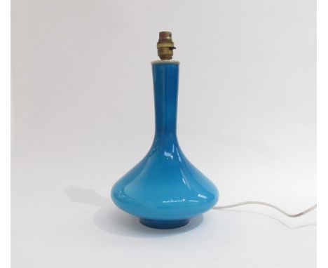 A blue cased Holmegaard glass lamp base,  36cm high overall. (Collectors Electrical Item, See Information Pages) 