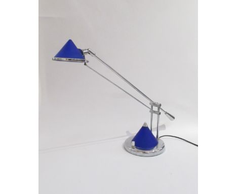 A Post Modern blue glass and chromed adjustable desk lamp (Collectors Electrical Item, See Information Pages) 
