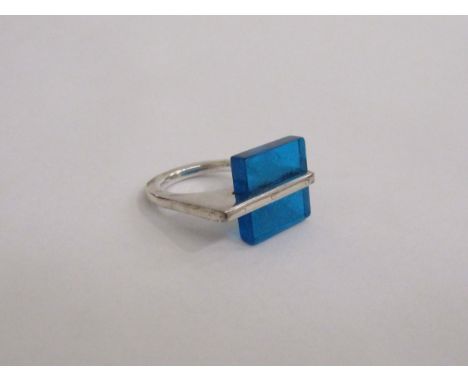 A Modernist Lucite and Sterling silver ring by Teresa Gonzalez for Tego &amp; Co. Size between L-M. Boxed. 