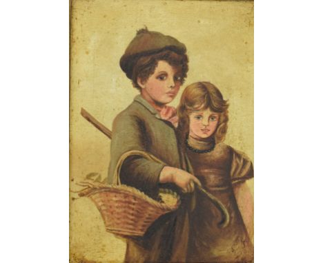 Continental school, a portrait of two children, oil on canvas, initialled and indistinctly dated, 37.5 x 26 cm

 