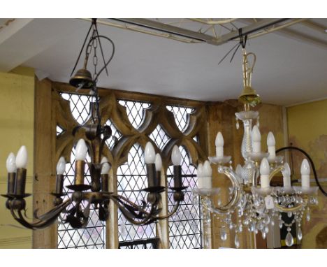 An eight light metal electrolier, and a glass six light electrolier (2)

 