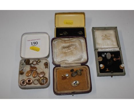 A 9ct gold mounted compass pendant, a pair of 9ct gold cufflinks, two 9ct gold dress studs and various other dress studs