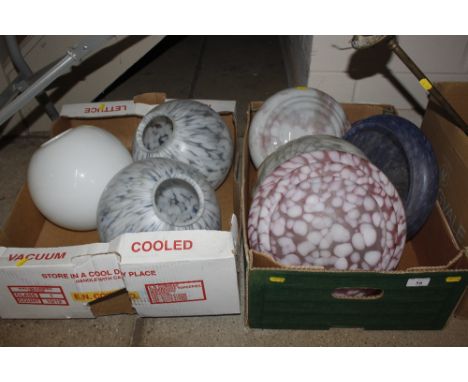 Two boxes of Art Deco design vintage glass light shades