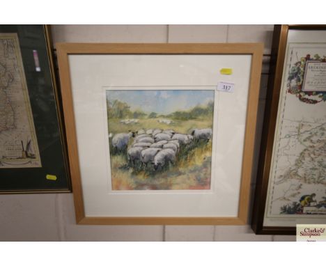 K Nightingale, pastel study of Suffolk sheep