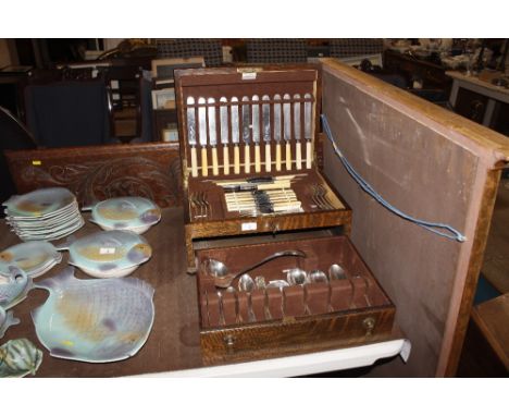 An oak cased plated canteen of cutlery by Thomas Turner &amp; Co of Sheffield