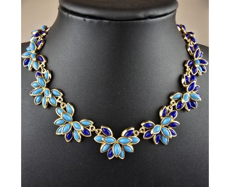 Florales Vintage-Collier - Christian Dior, Metall goldfarben, 12 miteinander verbundene florale Elemente mit navetteförmigen 