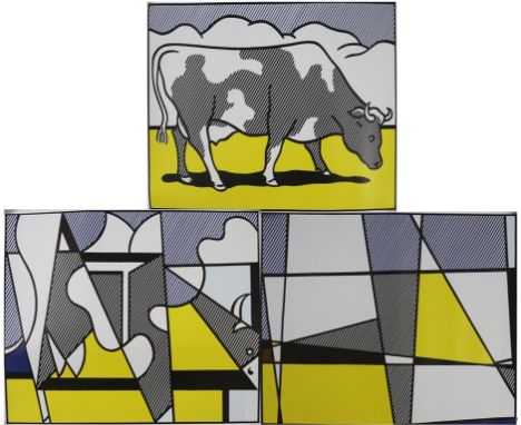 Lichtenstein, Roy (1923 New York - 1997 ebenda, nach) - „Cow going abstract“, Triptychon, farbiger Kunstdruck auf hochwertige