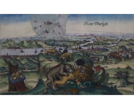 Allegorisches Flugblatt "Newe Wahrheit" - Politische Allegorie auf die Eroberung der Pfalz durch spanische und kaiserliche Tr