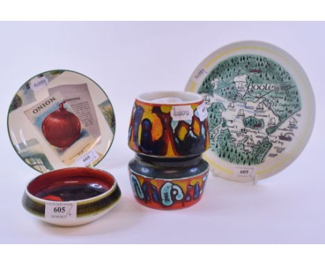 A 1960s Poole Pottery Delphis vase, of dumbbell form, designed and decorated by Christine Tate, 15 cm high, and three other P
