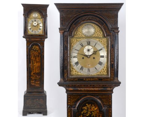 A longcase clock, the 30 cm arch square brass dial signed Tho Linyot, Norwich to a disc in the arch, the silvered chapter rin