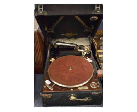 A Jupiter of Geneva gramophone record player, a cruet stand, a Royal Standard typewriter, radios, crested ware, ceramics and 