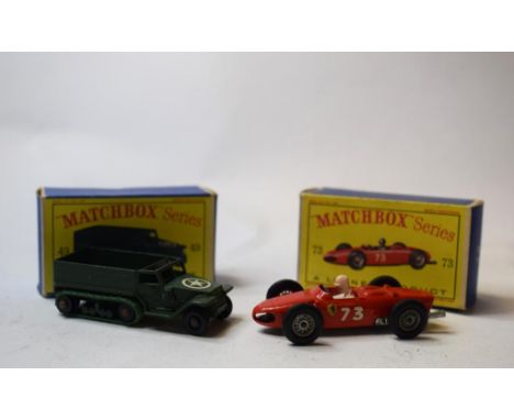 A Matchbox/Lesney series army half tonne track Mk III, 49, another Ferrari racing car, 73, and other Corgi, Dinky die-cast ve