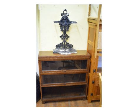 A Globe Wernicke style oak glazed bookcase, 90 cm wide, a modern dining table and four matching chairs, a pair of Lloyd Loom 