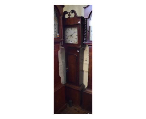 A longcase clock, the 29 cm square painted dial signed Hardy Newark (?), with Roman numerals and a calendar aperture, fitted 