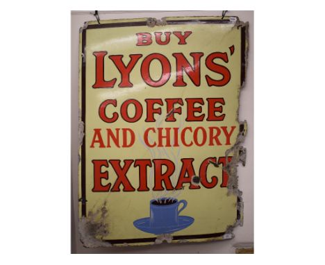 An enamel advertising sign, Buy Lyons' Coffee and Chicory Extract, 102 x 76 cm, and another (2)