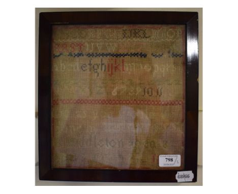 A William IV sampler, by R Middleton, aged 8, worked the alphabet, a motto and numbers, 1831, 25 x 23 cm, and another (2)