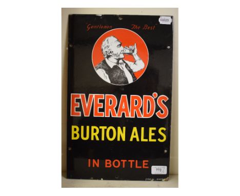 An enamel advertising sign, Everard's Burton Ales In Bottle, 40.5 x 25.5 cm, another, Fry's Chocolate, a framed tile section,