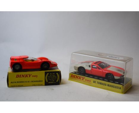 A Dinky Toys Alfa Romeo OSI Scarabeo, 217, and another De Tomaso-Mangusta, 187, both boxed (2)