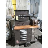 ROLLING TOOL BOX, KENNEDY, 17-drawer total, 7-drawer lower, w/ upper tool box, on wooden deck, w/ sm