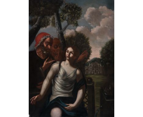 Italian school; 17th century."Susanna and the old men".Oil on canvas. Re-coloured.Measurements: 122 x 90 cm.We see in this pa