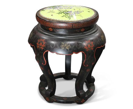 A CHINESE LACQUER AND CLOISONNÉ ENAMEL SEAT, CIRCA 1900 the domed cloisonné seat decorated with insects and flowers. 49cm hig