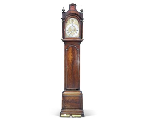 THOMAS FIELD, BATH, A GEORGE III MAHOGANY EIGHT-DAY LONGCASE CLOCK the 11¾-inch square break-arch brass dial with strike/sile