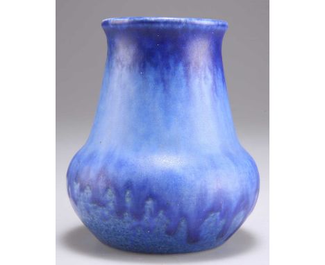 WILLIAM HOWSON TAYLOR FOR RUSKIN POTTERY, A CRYSTALLINE VASE, CIRCA 1931 squat form with a tapering neck, in blue glaze, inci