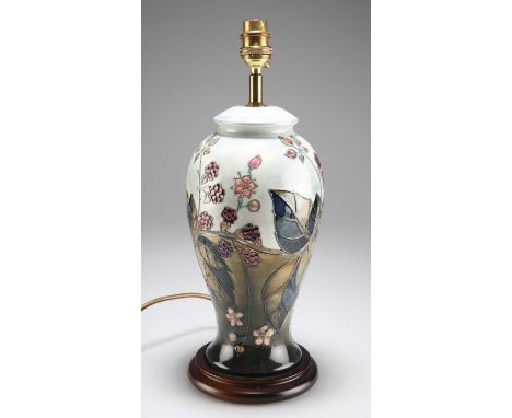 A MOORCROFT 'BRAMBLE' PATTERN TABLE LAMP 36cm high to top of fitting