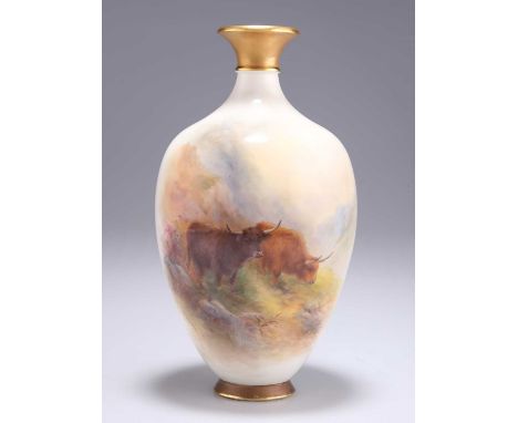 A ROYAL WORCESTER VASE the shouldered ovoid body painted with Highland Cattle by Harry Stinton, signed, no. 294/H, puce print