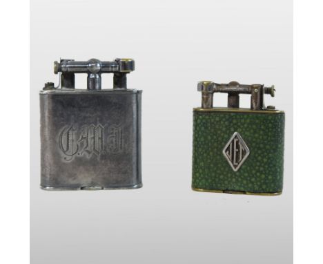 A Dunhill pocket lighter, inscribed JET to the front, in a shagreen cover, inscribed Dunhill Unique Lighter, Pat No 43752, ci
