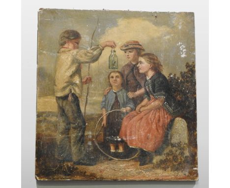 Continental School, (19th century), a group portrait of four children, oil on board, 24 x 22cm