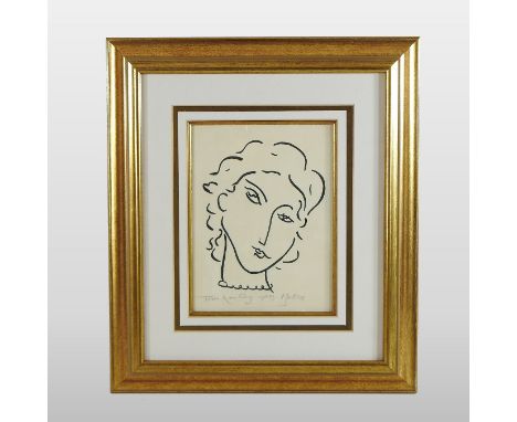 Tom Keating *ARR, (1917-1984), after Henri Matisse, (1869-1954), portrait of a woman, signed and inscribed 'Tom Keating apres