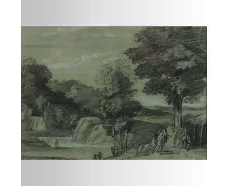 Manner of Gainsborough Dupont, (circa 1754-1797), landscape with figures, charcoal heightened with white chalk, on paper, tog