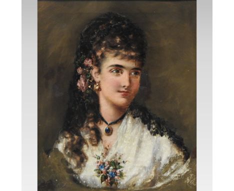 Manner of John Phillip, (1817-1867), portrait of a young Spanish girl, oil on canvas, 35 x 29cm