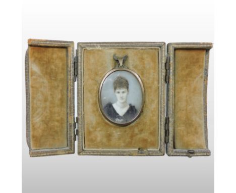 English School, (19th century), a miniature portrait of a lady, oil on ivory, 4.5 x 3.5cm, in a hinged case