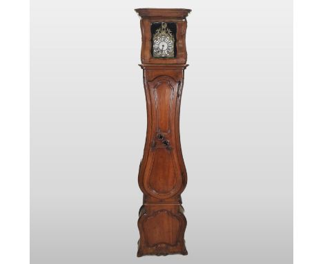 A 19th century French walnut cased longcase clock, of large proportions, with a shaped case, the enamelled brass dial with Ro