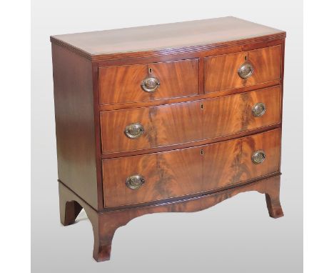 A 19th century mahogany and crossbanded chest, containing two short over two long drawers, on bracket feet, 88cm